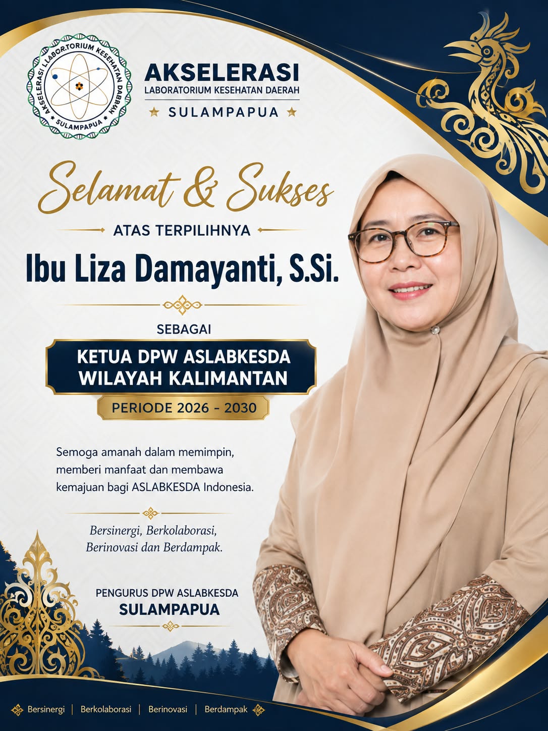Ucapan Selamat atas Terpilihnya Ibu Liza Damayanti, S.Si. sebagai Ketua DPW ASLABKESDA Wilayah Kalimantan 2026–2030